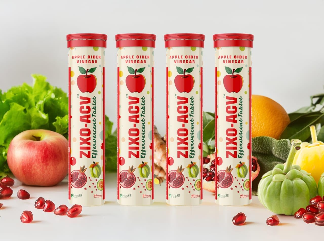 ZIXO-ACV Apple Cider Vinegar Tablet | Pack Of 4 Tubes, 20 Tablet Each.