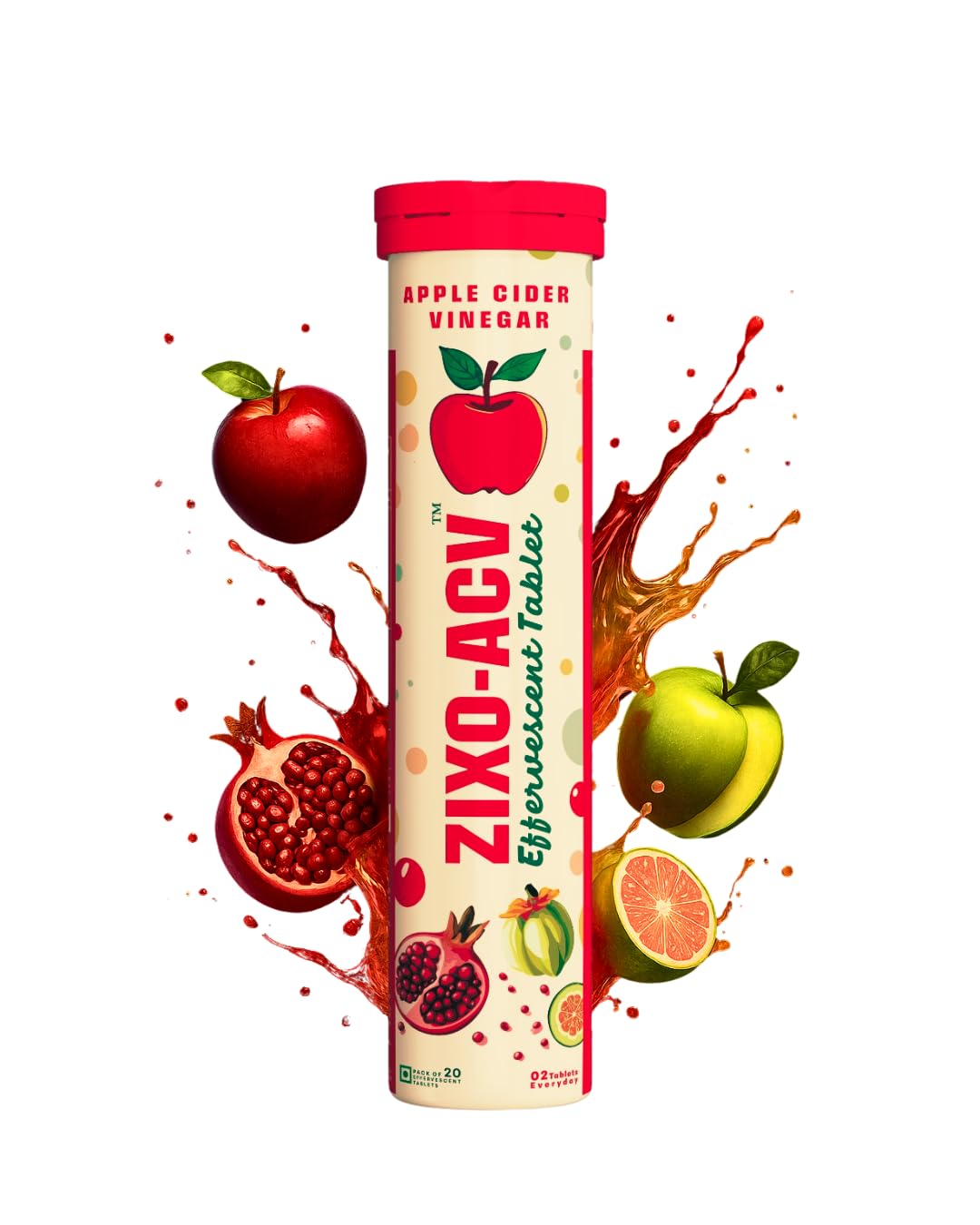 ZIXO-ACV Apple Cider Vinegar Effervescent Tablet | Pack Of 2 (Apple),20 Tablet