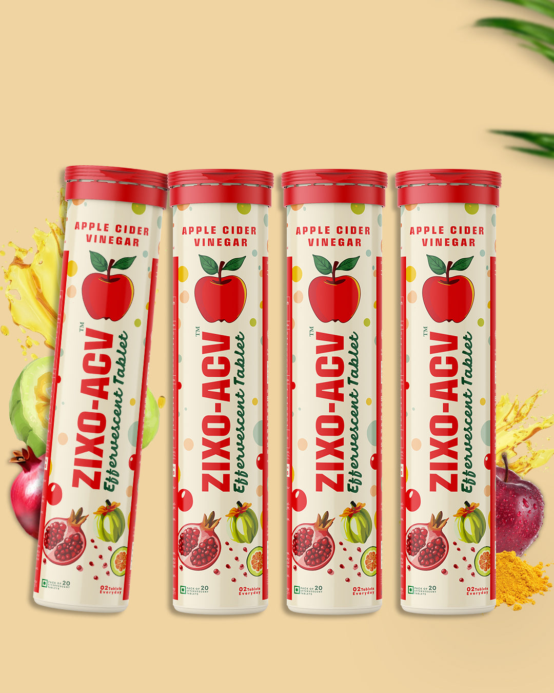 ZIXO-ACV Apple Cider Vinegar Tablet | Pack Of 4 Tubes, 20 Tablet Each.