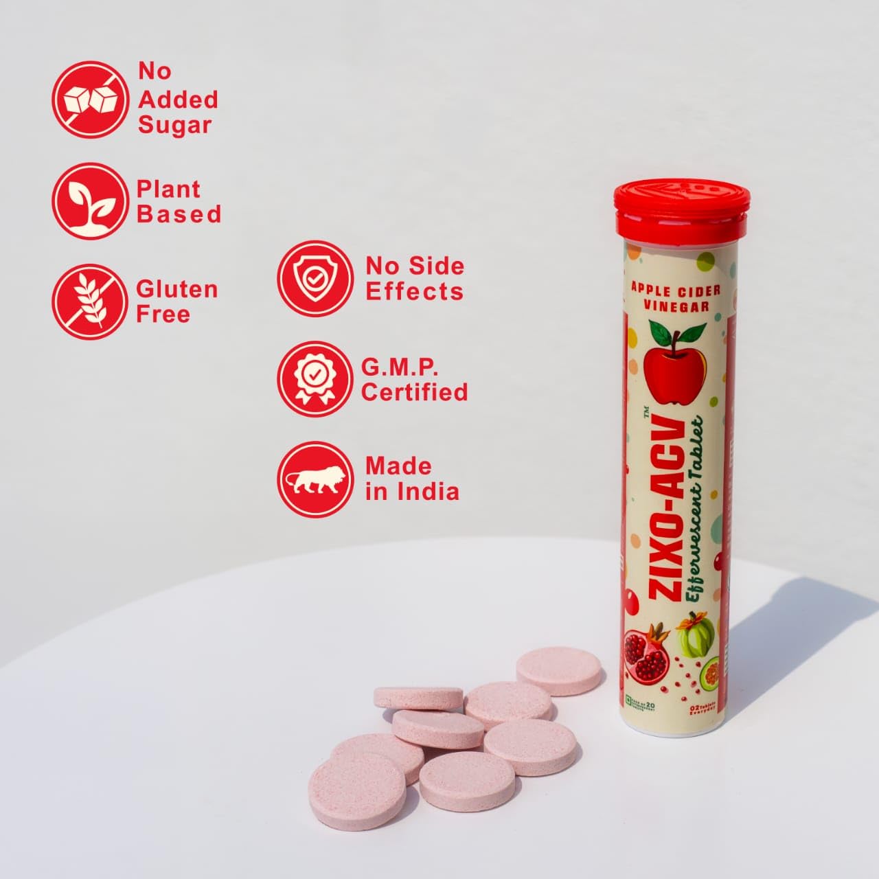 ZIXO-ACV Apple Cider Vinegar Tablet | Pack Of 4 Tubes, 20 Tablet Each.