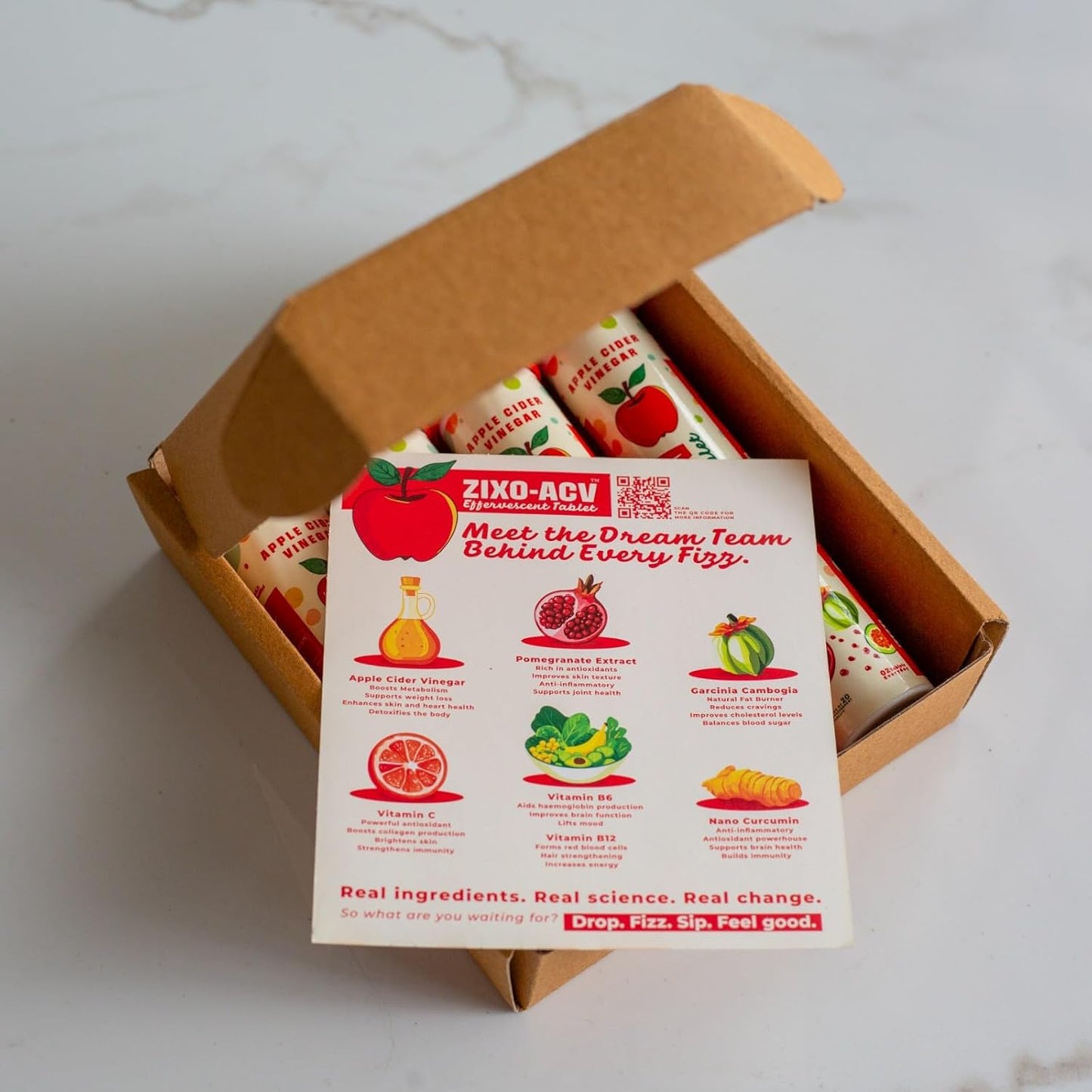 ZIXO-ACV Apple Cider Vinegar Tablet | Pack Of 4 Tubes, 20 Tablet Each.