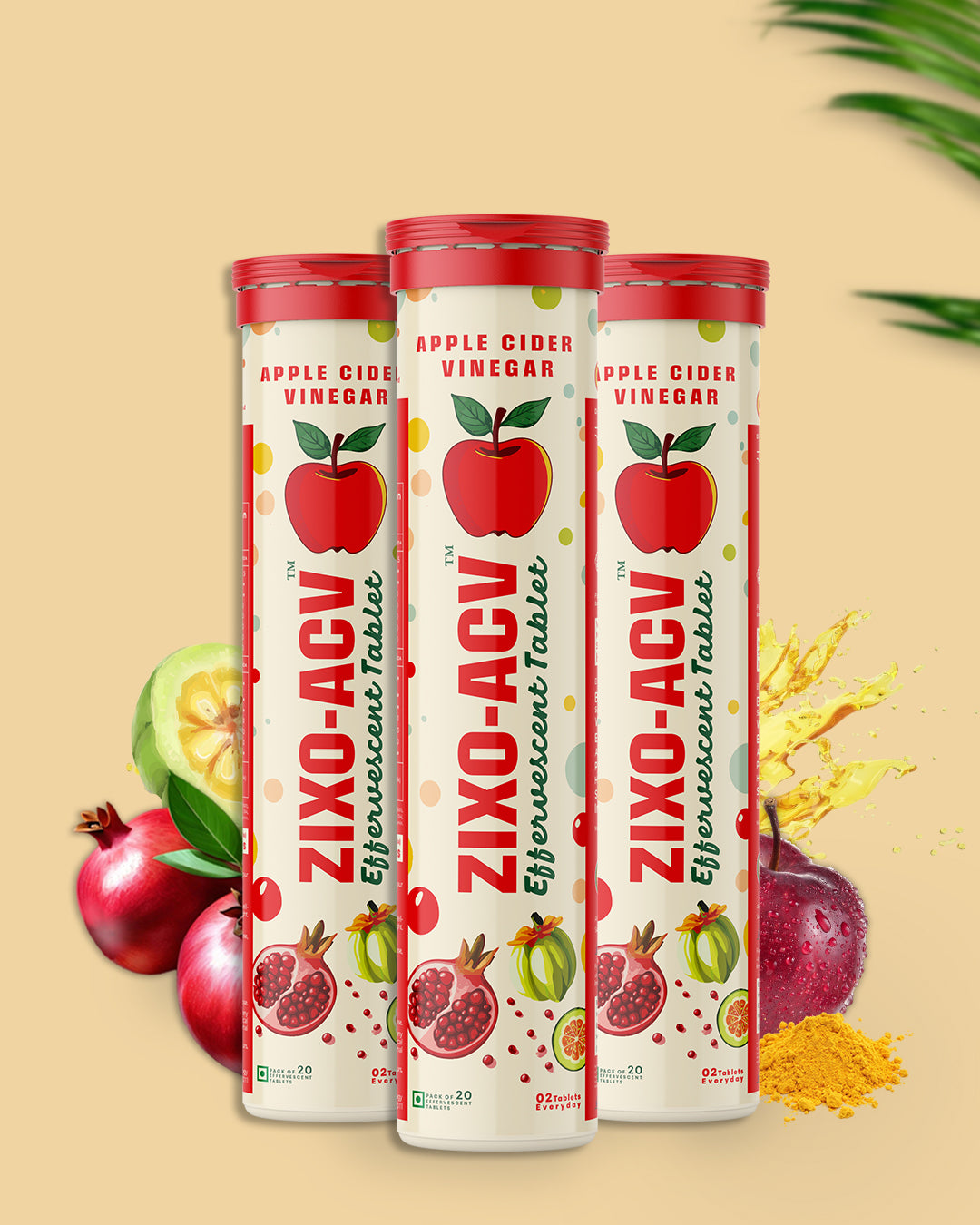 ZIXO-ACV Apple Cider Vinegar Tablet | Pack Of 3 Tubes, 20 Tablet Each.